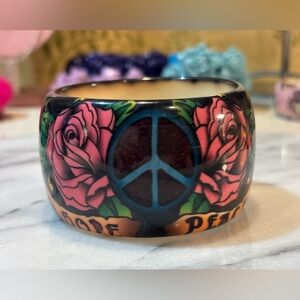 Chunky Bangle Cuff Bracelet Colorful Peace and Roses‎